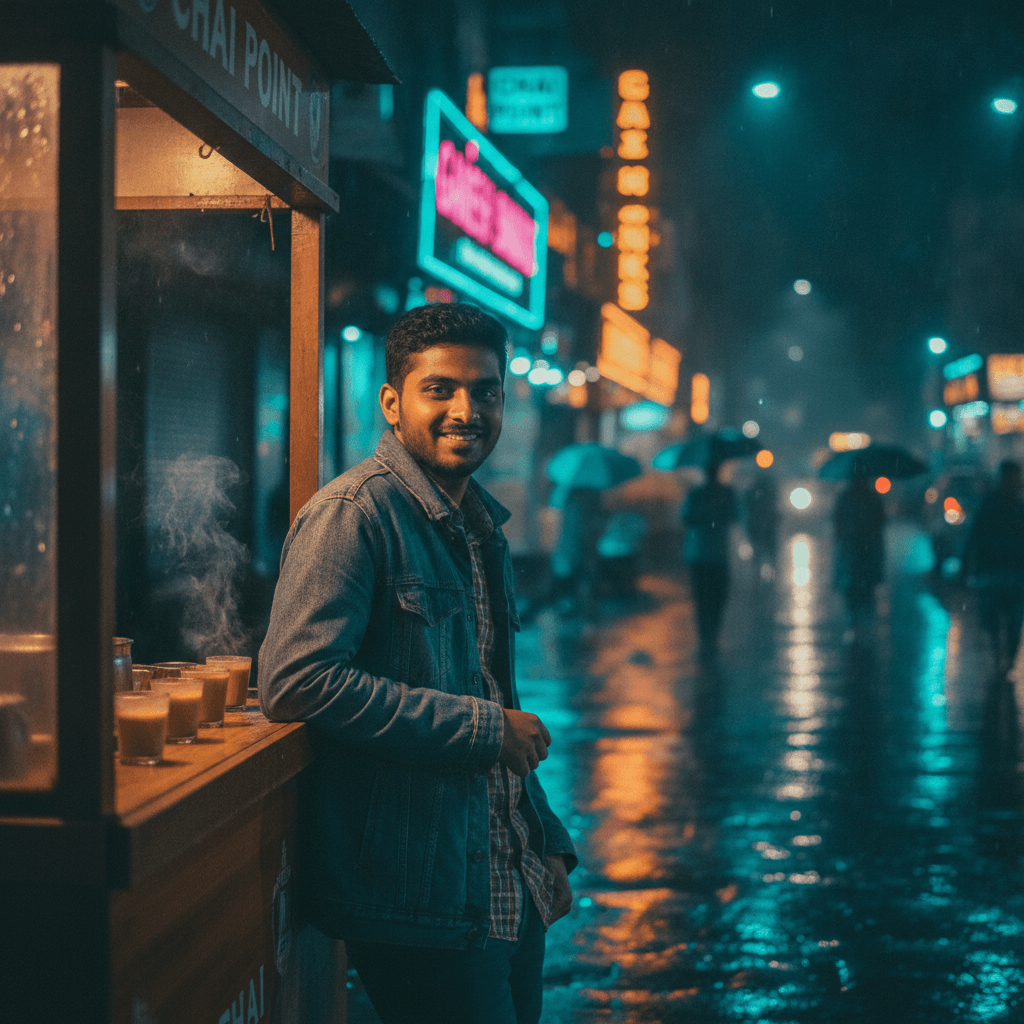 Night Chai Stall Street Portrait Prompt sample image made with AI